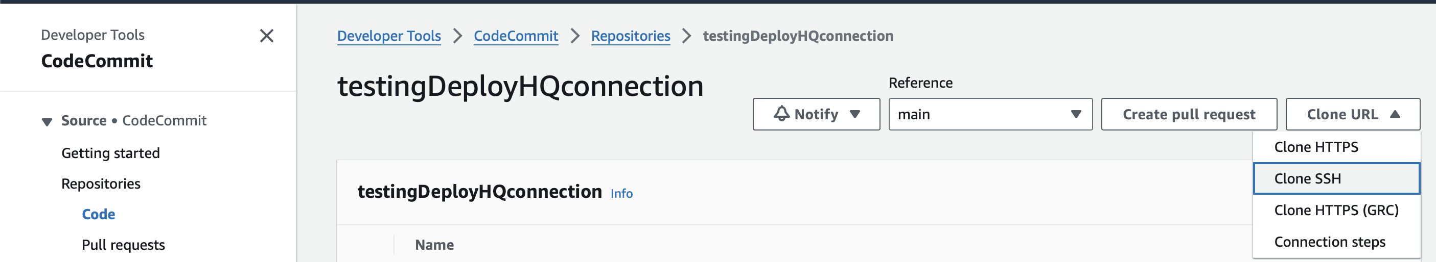 AWS CodeCommit Clone URL